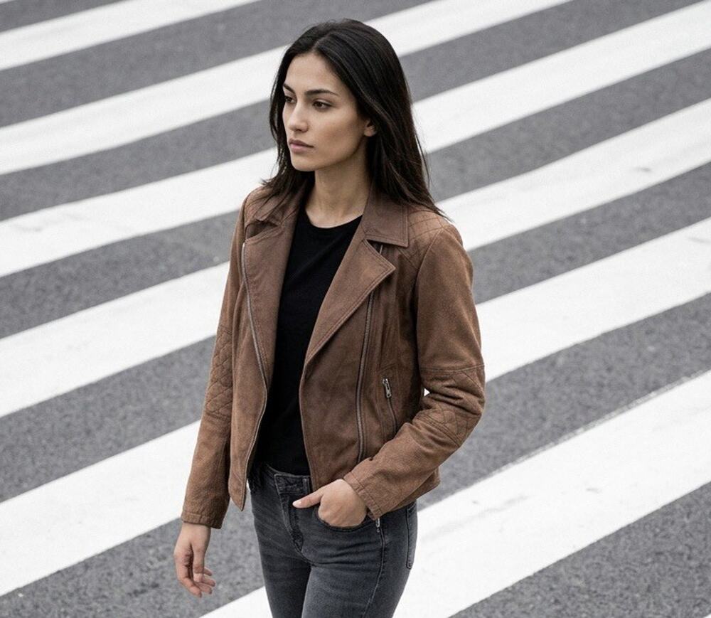Buffalo David Brown Britton Distressed Leather Jacket Moto Women's Size S